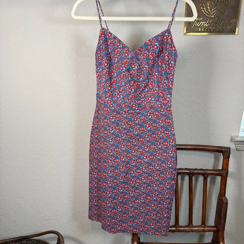 Liberty Art Fabrics for J.Crew Floral Sheath Dress Red Blue Cotton Size 00